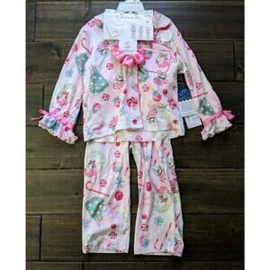 Tahari “Mama & Me” Christmas Pajamas Girls 2T Pink Holiday Santa Claus Old World